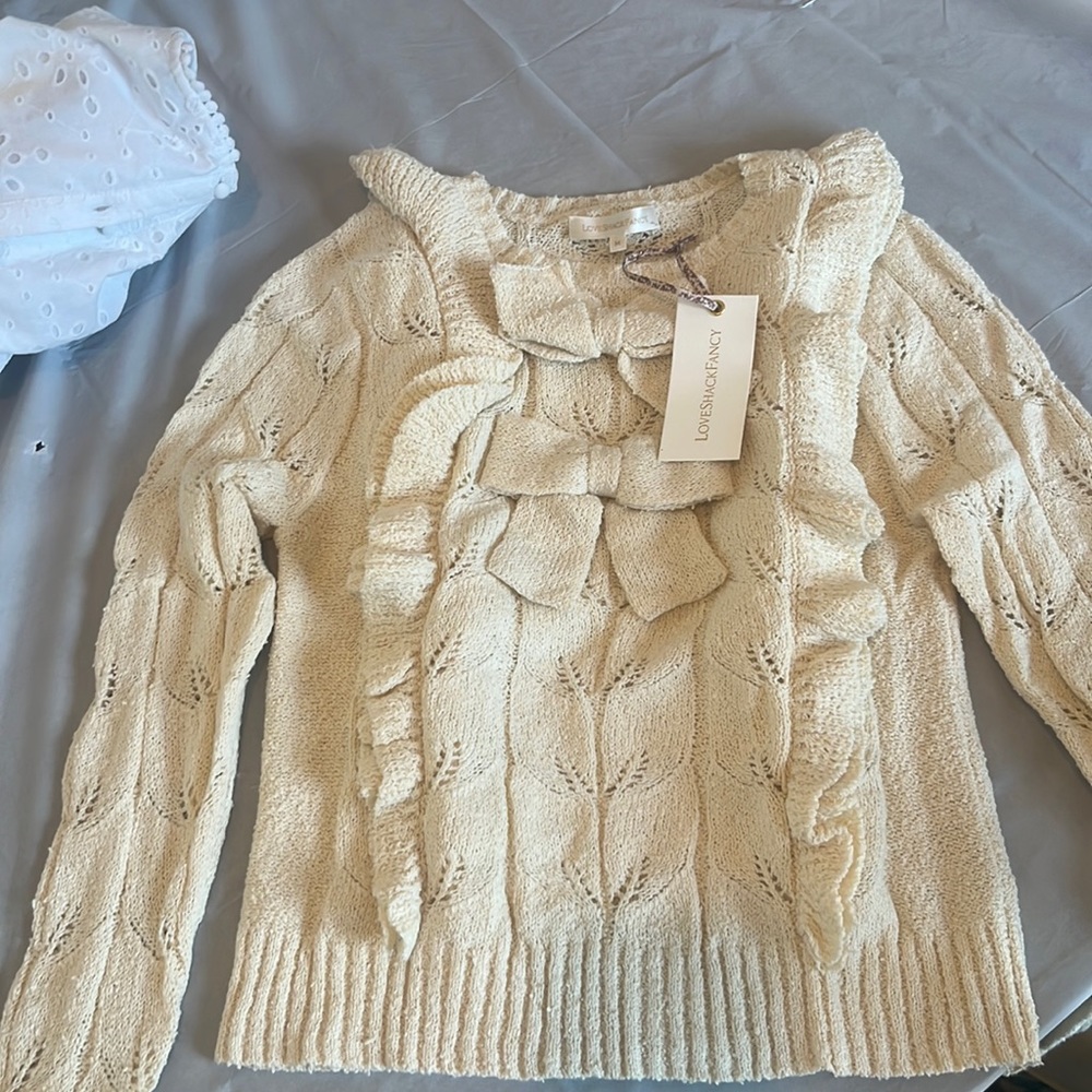 LoveShackFancy cream bow sweater